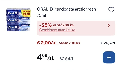 OralB tandpasta goedkoper + 25% korting