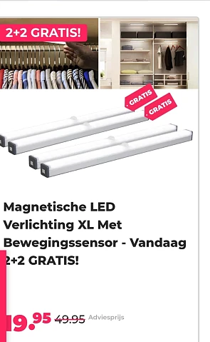 Magnetische LED verlichting XL met bewegingssensor - Vandaag 2+2 gratis. -60% bij voordeelvanger.nl