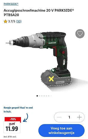Accugipsschroefmachine 20 V PARKSIDE® PTBSA20 -70%