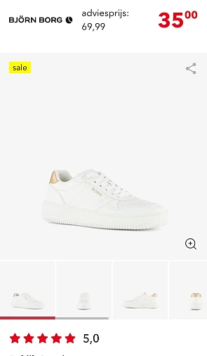 Björn Borg dames sneakers wit rose -50% bij scapino.nl enkel maat 36, 37 en 38