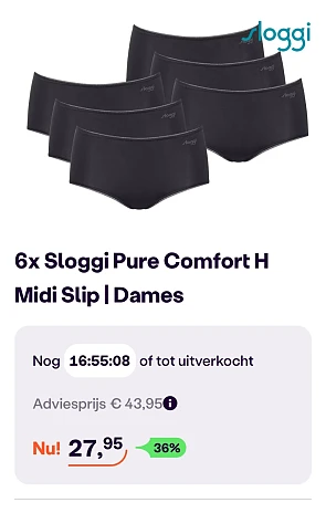 6x Sloggi pure comfort H midi slip -36% bij ibood.com