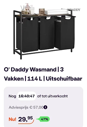 Uitschuifbare wasmand met 3 vakken 114L -47% bij ibood.com