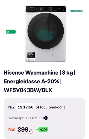 Hisense Wasmachine WF5V843BW/BLX -41% op ibood