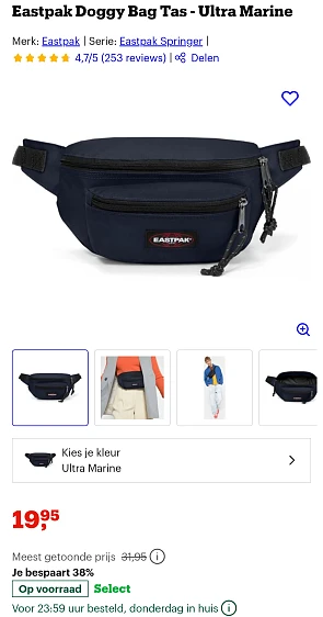 Eastpak Heuptassen 38% korting