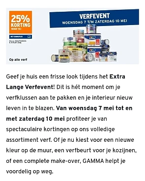 Gamma verfevent -25% op alle verf