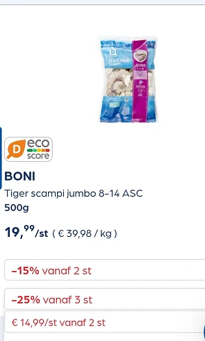 BONI tiger scampi jumbo 8-14 ASC 500g -25% extra