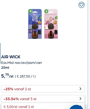 Air wick ess.mist nav.lav/jasm/van 20ml -33,34% extra