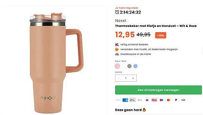 Thermosbeker met rietje voor 12,95 euro