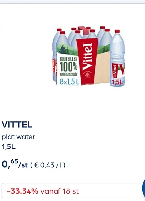 Collect&go Vittel plat water 1,5L -33,34% extra = reactie op Carrefour 2+2