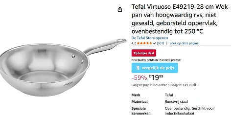 Nog eens een echt koopje: tefal wokpan virtuoso voor €19,99 (ook op inductie)