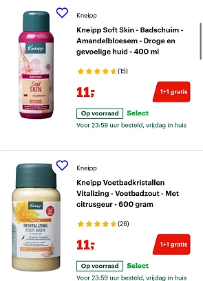 1+1 op kneipp artikelen