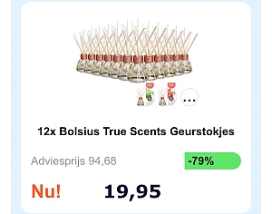 12x Bolsius True Scents Geurstokjes voor 19,95€