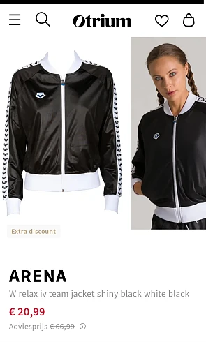 Arena jas black white maat XS, S en M bij otrium.be
