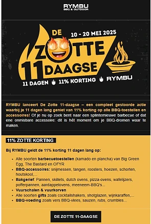 -11% bij RYMBU op alle BBQ's en accessoires 🔥