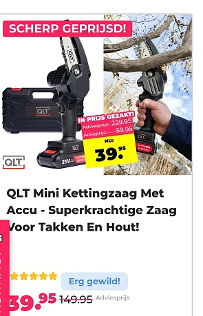 Qlt mini kettingzaag met accu -73% bij voordeelvanger.nl