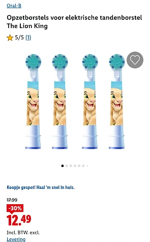-30% Oral-B opzetborstels voor elektrische tandenborstel The Lion King bij Lidl