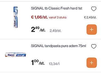 Signal tandenborstel en tandpasta goedkoper