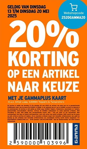 20% korting op een artikel naar keuze