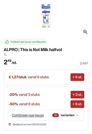 Alpro melk mooie promo -50% bovenop goedkopere prijs