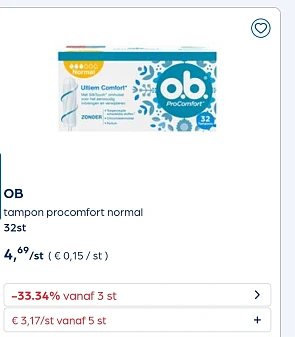 Ob's, carefree en vania -33,34% extra