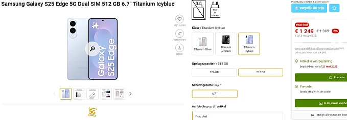 9% korting op de Samsung Galaxy S25 Edge bij Fnac