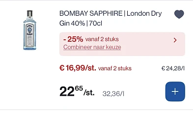 Bombay SAPPHIRE gin London dry met dubbele korting