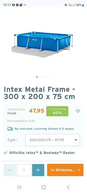 Intex 300x200x75 aan 47,95€