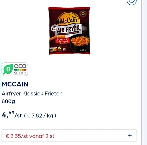 Mccain airfryer frieten goedkoper