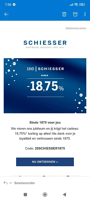 schiesser: 18,75% korting op alles