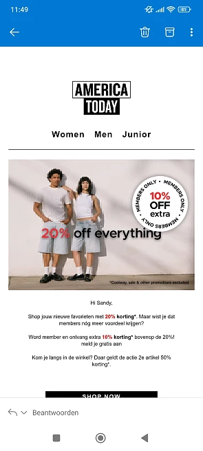 America today: 20% korting+10% extra voor members