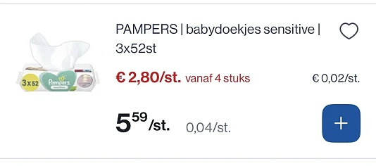 Pampers babydoekjes Sensitive 👶3x52stuks -50%