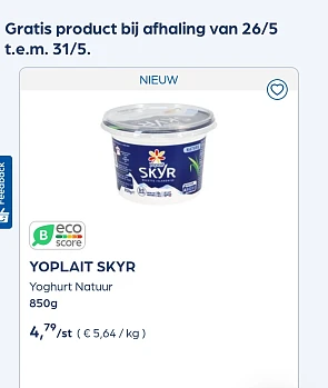 100% yoplait skyr yoghurt natuur 850g