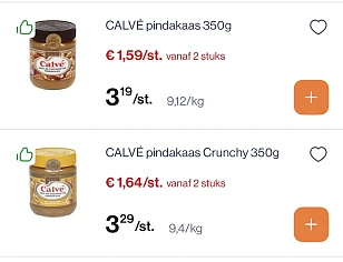 Calve pindakaas -50% reactie Albert Heijn