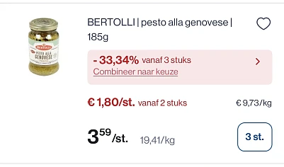 Bertolli pesto en pastasaus mooie promo