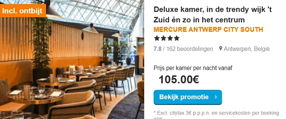 Citytrip Antwerpen (incl. ontbijt) voor €105 in deluxe double kamer