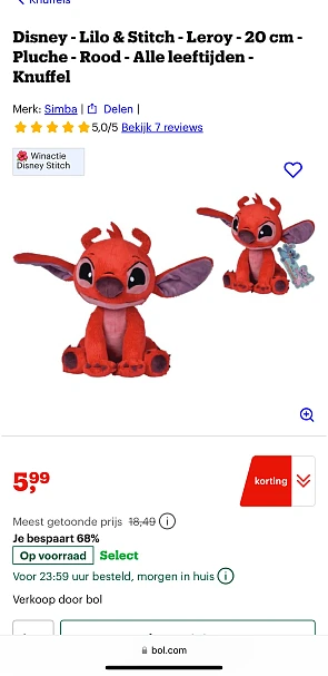 Disney Lilo & Stitch - Rood - 20 cm + Winactie aan verbonden!