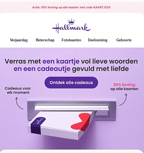 -50% op kaart bij geschenk Hallmark 👑