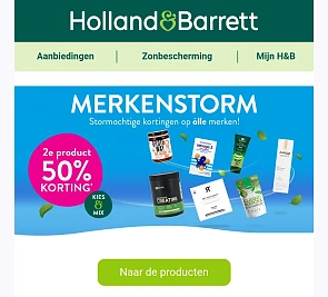 Merkenstorm bij Holland and Barrett 2de product 50%