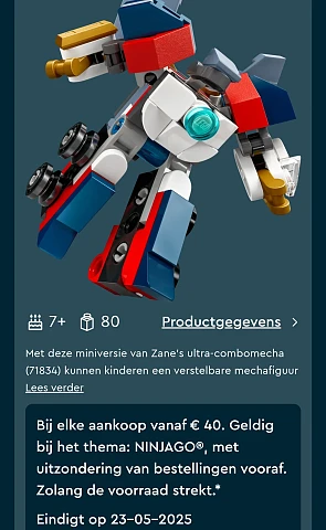 Cadeau bij aankoop van €40 op Ninja Lego in de shop