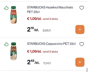 Starbucks gekoelde koffie 22 cl reactie Carrefour