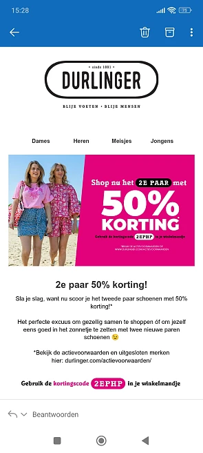 2e paar 50% korting bij durlinger schoenen