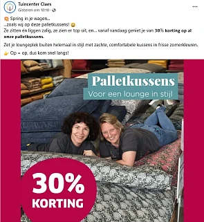 -30% op palletkussens bij Tuincentrum Claes