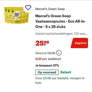 Marcel's green soap vaatwascapsules - eco all-in-one - 5 x 25 stuks -57% bij bol.com