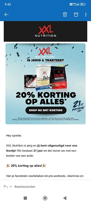 20% korting bij xxl nutrition