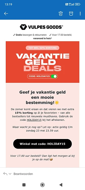 15% korting bij vulpes goods