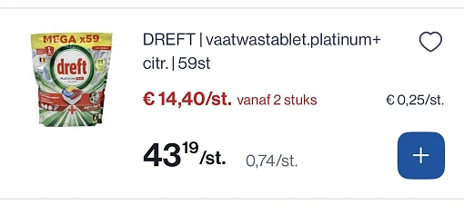 Dreft vaatwastabletten platinum+ citroen 59stuks