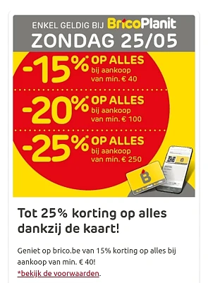 Korting bij BricoPlanit tot -25% en op brico.be -15%