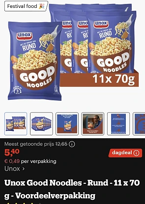 Unox noedels rund 11x70gr.voordeelverpakking.