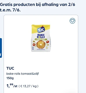 Gratis producten Tuc bake rolls en côte d'or