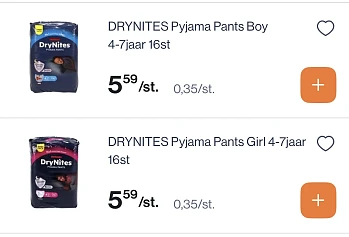 Huggies drynites bedmatten 7 stuks 1+1 reactie Albert Heijn en pyjamapants 4-7 jaar